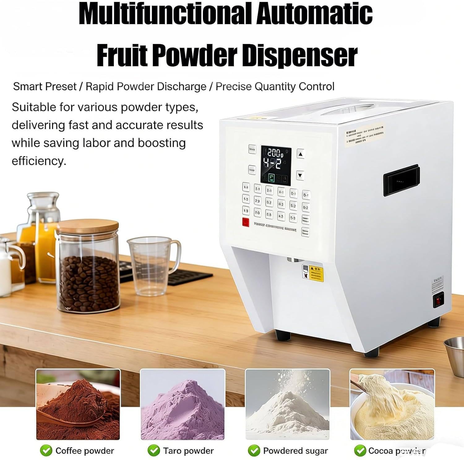 Digitale Pulverdosiermaschine 3,5L automatischer Partikelspender robust und pflegeleicht, präzise Messmaschine für Zucker Kakaopulver Milchpulver und Bubble Tea Zubehör