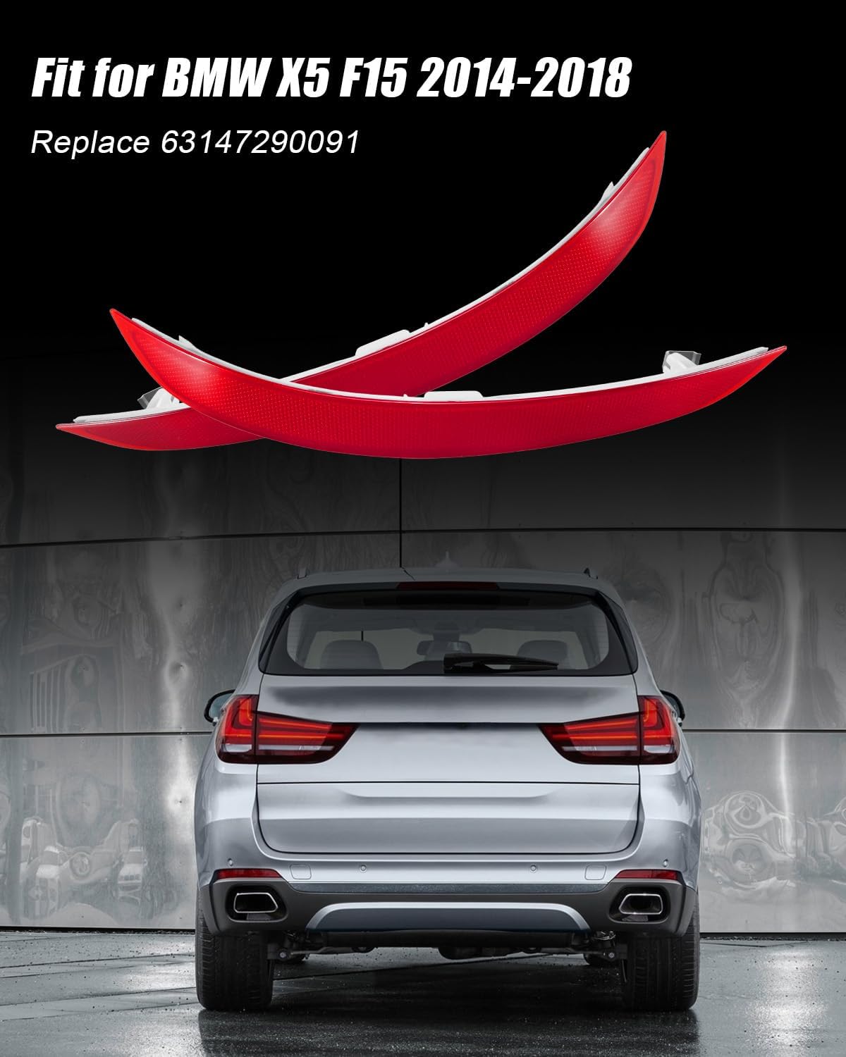 Rear Bumper Reflector Fit for BMW X5 F15 2014 2015 2016 2017 2018, Left & Right Rear Bumper Red Trim Replace 63147290091 6314-7290-091 63147290092 6314-7290-092, 2Pcs