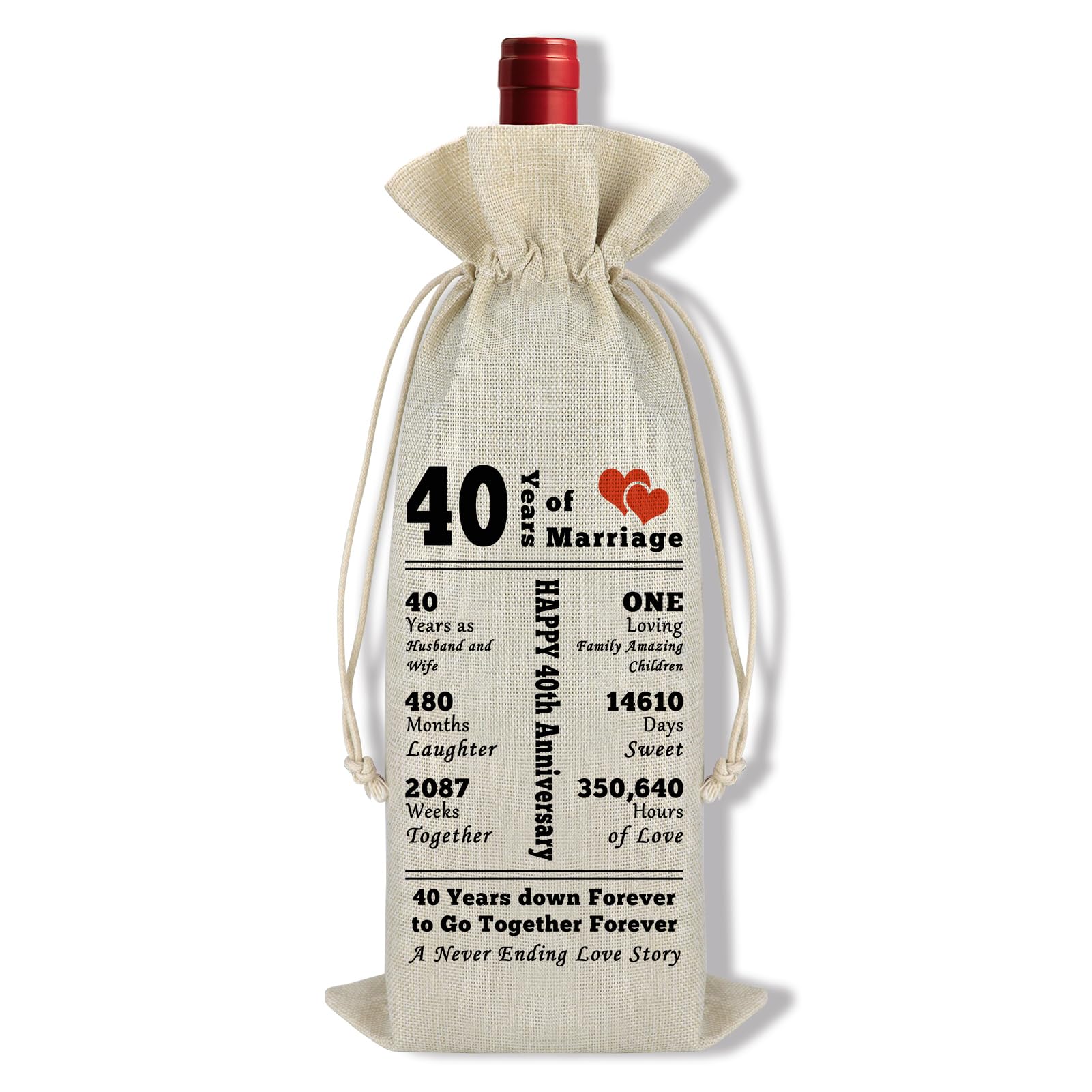 40th Wedding Anniversary Wine Gift Bag for Couples Parents 40th Wedding Anniversary Keepsake for Him Her Husband Wife 40 Year WeddingAnniversary Wine Bottle Bag for Women Men