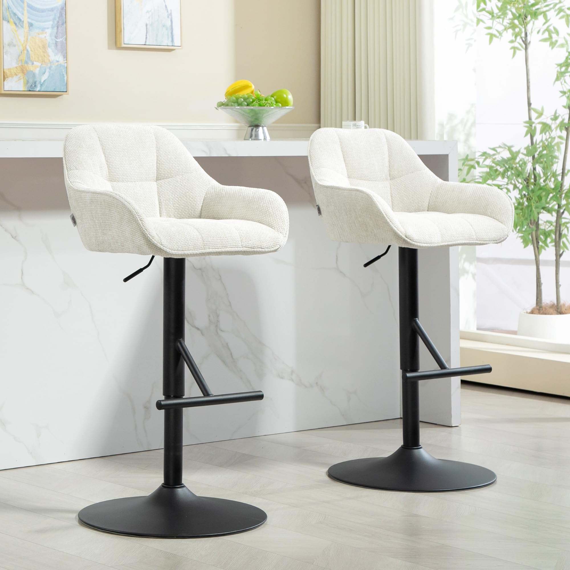 HOMCOM Lot de 2 Tabourets de Bar Hauteur Réglable Crème
