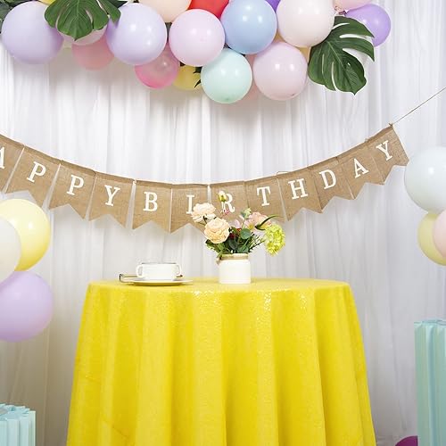 Miniatura 2 de DUOBAO Mantel redondo de lentejuelas amarillo de 60 pulgadas, mantel redondo de lentejuelas con purpurina para decoración de cumpleaños, decoración