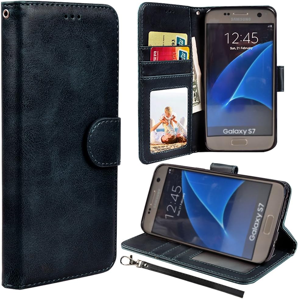 S7 Case, UrSpeedtekLive Galaxy S7 Wallet Case, Luxury PU Leather Flip Case Cover with Card Slots Magnetic Closer & Kickstand for Samsung Galaxy S7 - Black