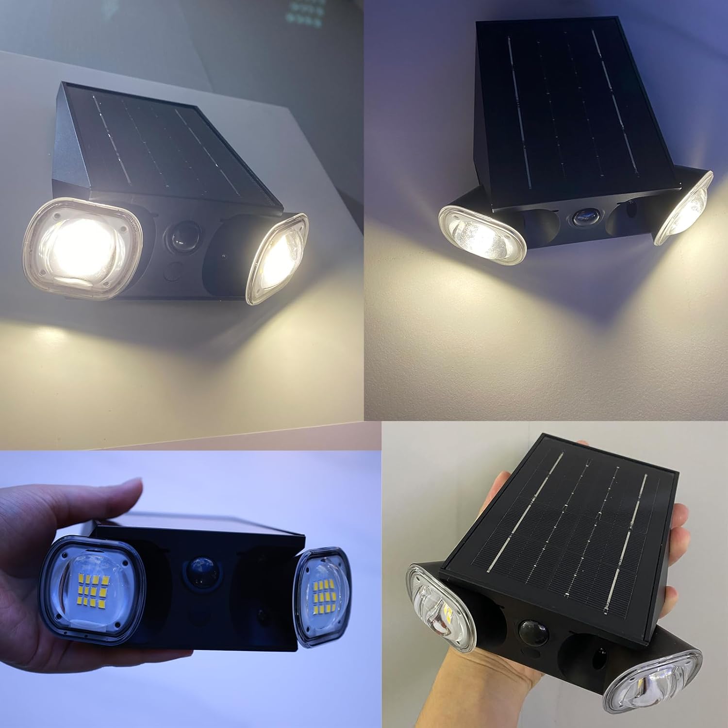 SOTTLOT Outdoor Solar Lights, Double Head Solar Wall Light, 800LM 4000K Dimmable Solar Flood Lights for Outside, Wall, Patio Decorative, Motion Sensor, Waterproof, Dark Grey
