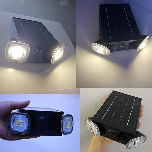 Miniatura 7 de Luces solares para exteriores, luz de pared solar de doble cabeza, 800LM 4000K luces de inundación solares regulables para exteriores, pared,