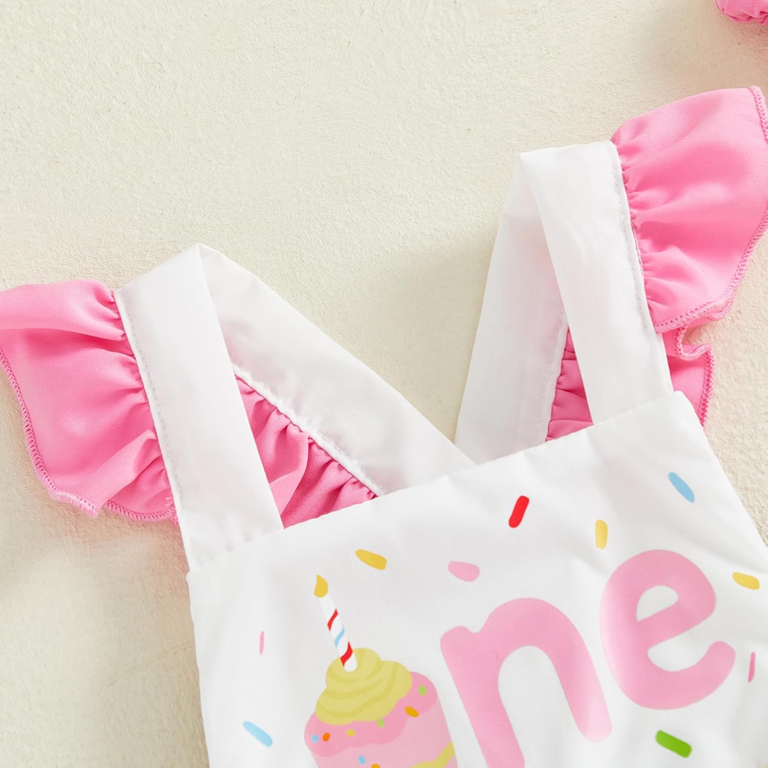 First Birthday Outfit Girl One Cake Bow Print Ruffle Romper Bodysuit Sleeveless Baby girl 1st Cake Smash Clothes - Image 7