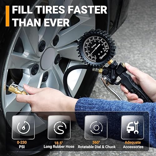 Miniatura 10 de AstroAI Inflador de neumáticos actualizado 2023 con manómetro de 230 PSI, precisión ANSI B40.1, esfera brillante grande de 2.6 pulgadas de fácil