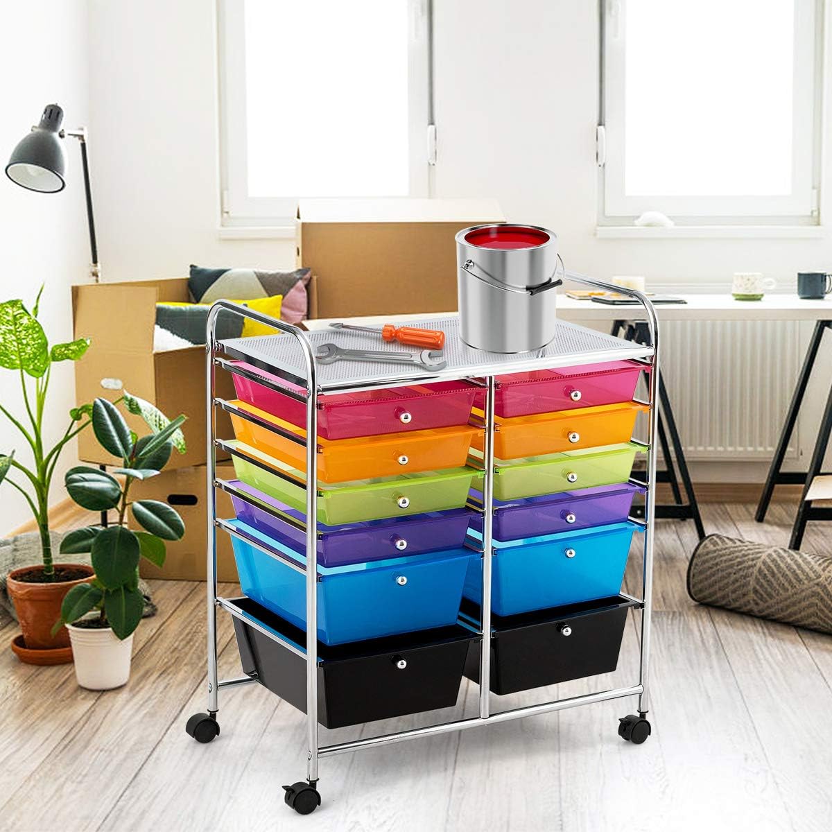 Giantex 12 Drawer Rolling Storage Cart Tools Scrapbook Paper Office School Organizer (Multi-Color)