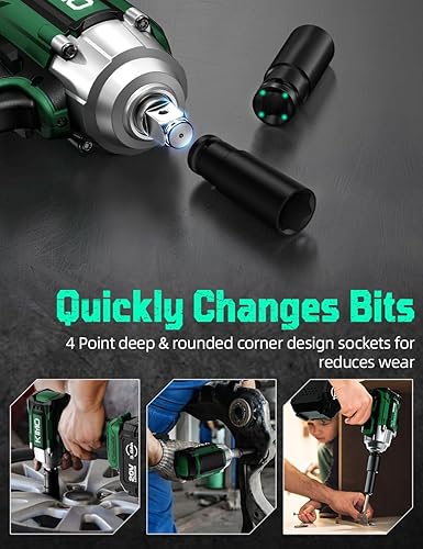 Miniatura 7 de K I M O. Llave de impacto inalámbrica, par máximo de 406 pies-libras (550 N.m) y 3000 RPM, parada de freno premium, pistola de 12 lmpact con batería