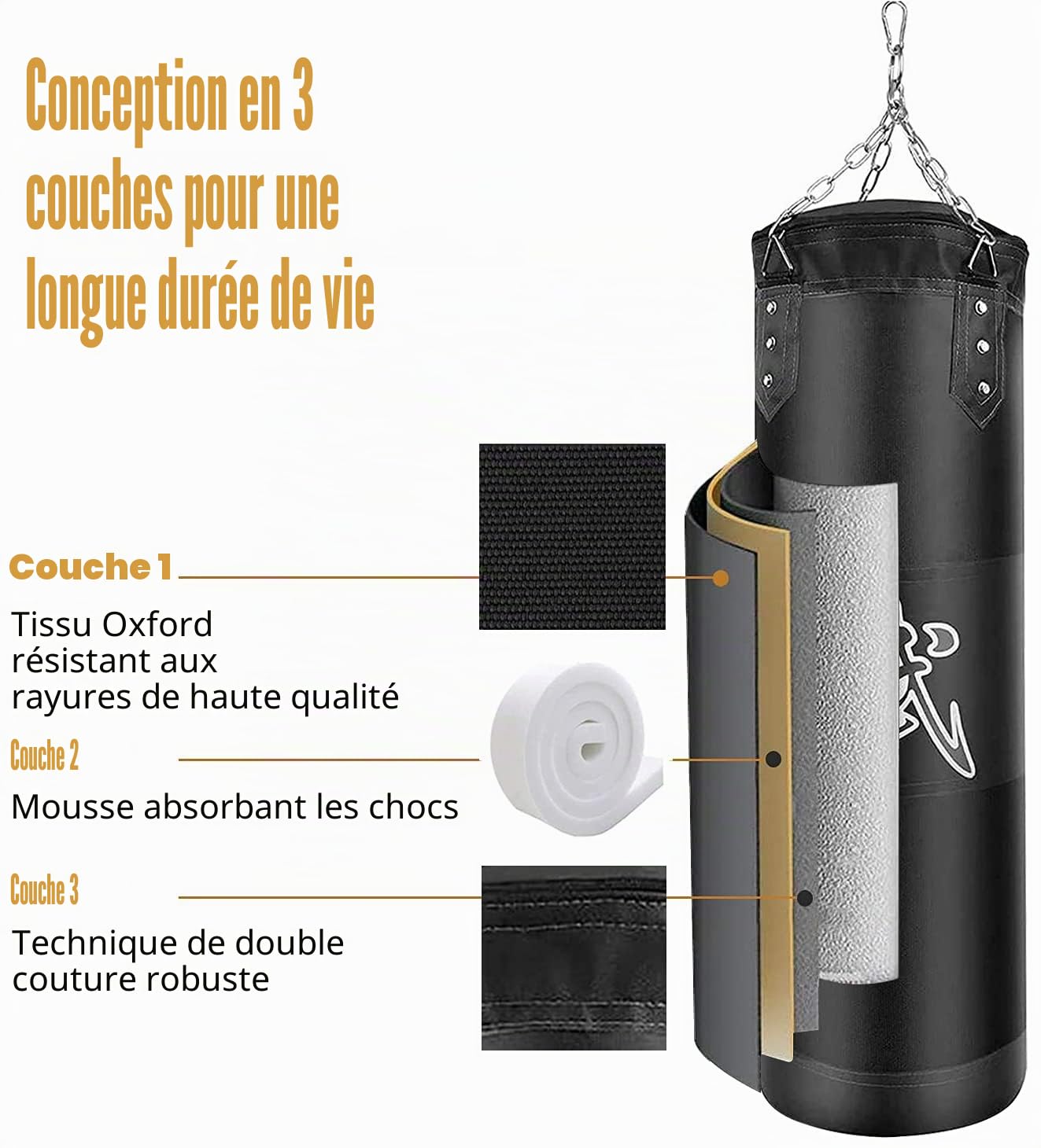 Sac de Frappe Lourd pour Adultes, Jeunes Enfants – Sac de Boxe intérieur/Jardin Non rempli avec Gants de Frappe, enveloppes, chaîne, Crochet de Plafond pour MMA, Kickboxing, Muay Thai,