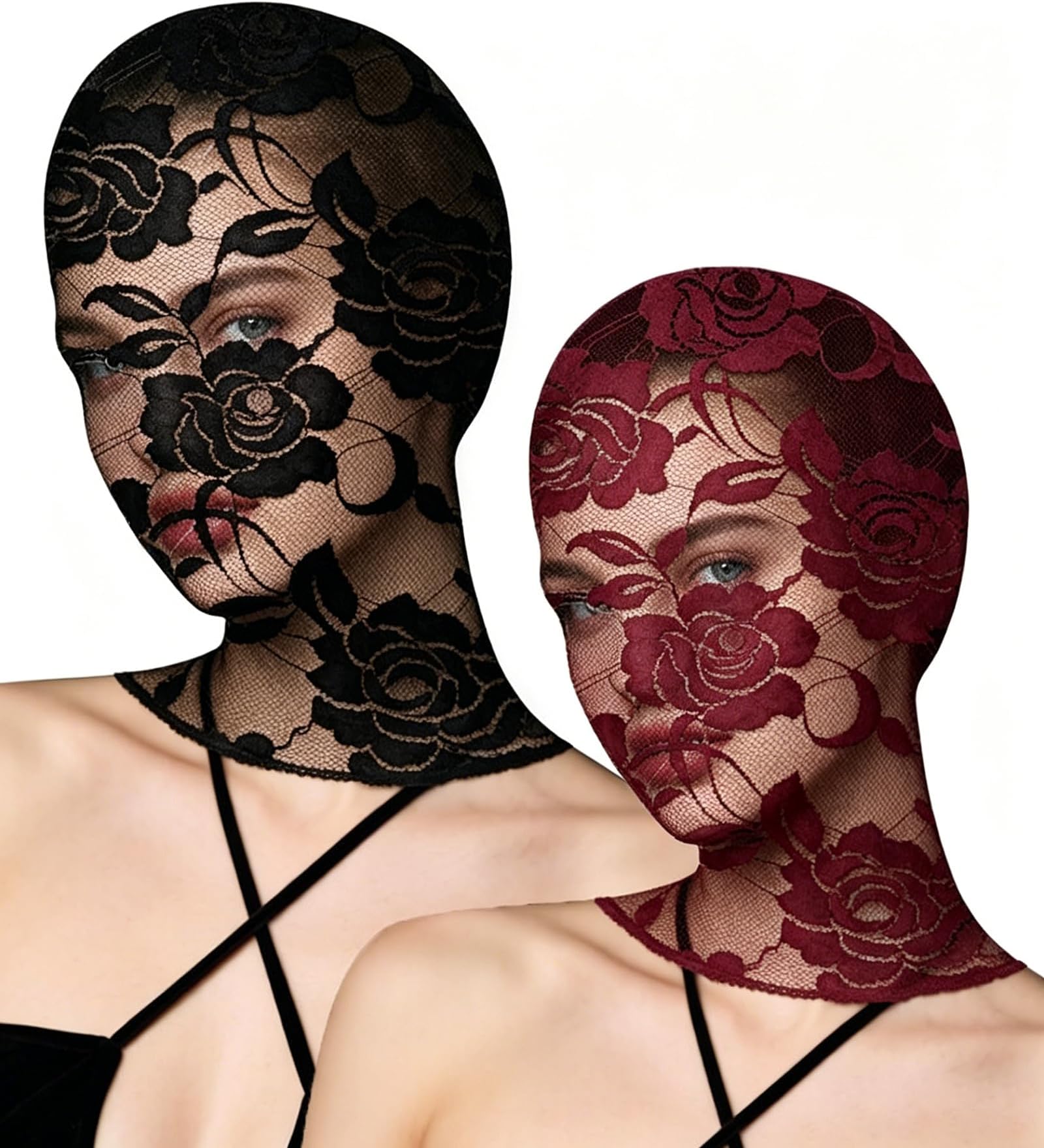 YASOKEZO Womens Lace Mask Full Face Mask Masquerade Party Hollow Out See Thro...