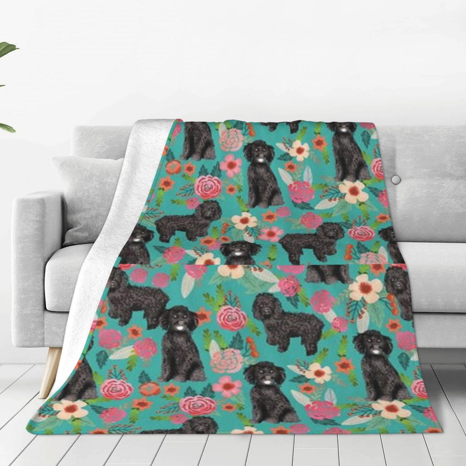 Vhomes Black Blanket Cockapoo Floral Cockapoo Dog Dog Breeds Dog Soft Throw Blanket All Season Warm Blankets Lightweight Fuzzy Flannel Throws 150X125 Cm