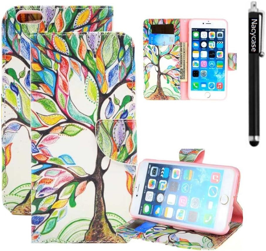 For Iphone 6s Plus,iphone 6s Plus Case Wallet,nacycase Beautiful Green [Tree and Leaf] [Magnetic] Style Pu Leather Case Wallet [Flap Closure] Folio Stand Cover for Iphone 6s Plus (5.5 ")