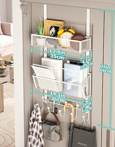 Miniatura 7 de HapiRm Gancho para colocar sobre la puerta con 2 cestas de malla y 9 ganchos, acero inoxidable 304 sin perforar sobre el colgador de puerta,