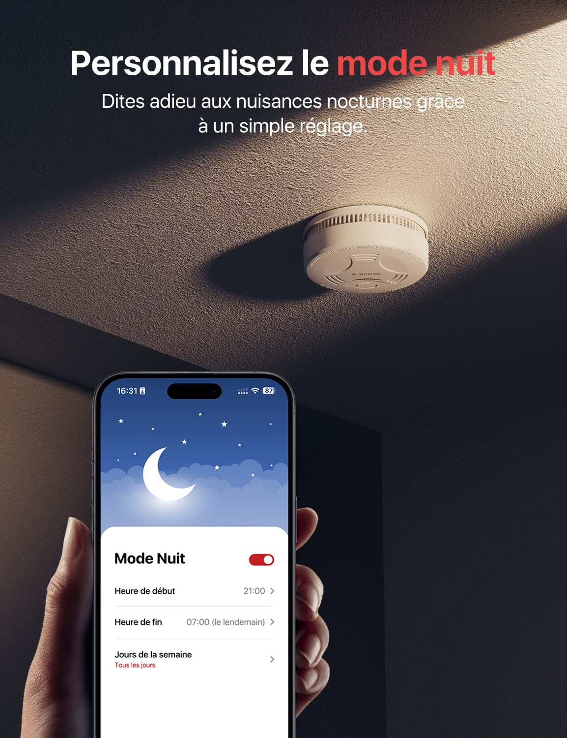 X-Sense Détecteur de Fumée Connecté, Compatible Home Assistant, Alarme Incendie avec Fixation Magnétique sans Perçage, Mode Nuit Silencieux, Batterie Remplaçable, Fonction App Alertes, SD11-MR31
