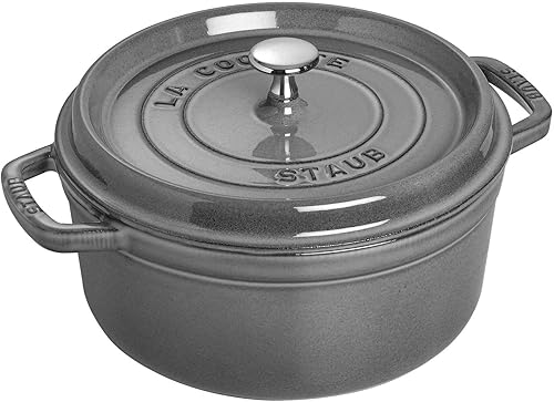 Miniatura 19 de Staub olla de hierro cocotte redonda de 6-1/4 cuartos de galón, gris grafito Gris (Graphite Grey),Albahaca,Negro,Burnt orange,Cereza,limón,Azul