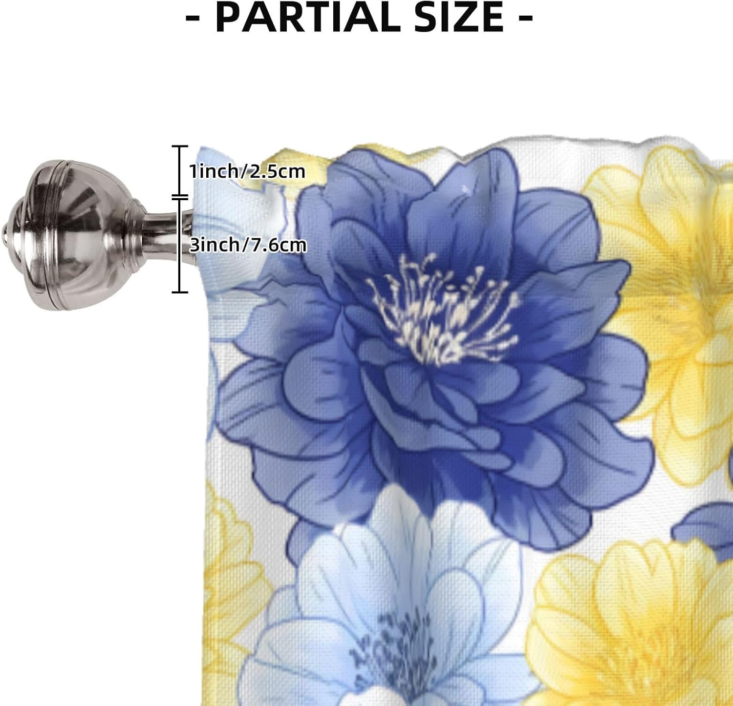 Valance for Windows Blue Yellow Flower Short Curtains Rod Pocket Window Treatment for Kitchen Living Room Bedroom Bathroom Decor 1 Panel, 54x18in