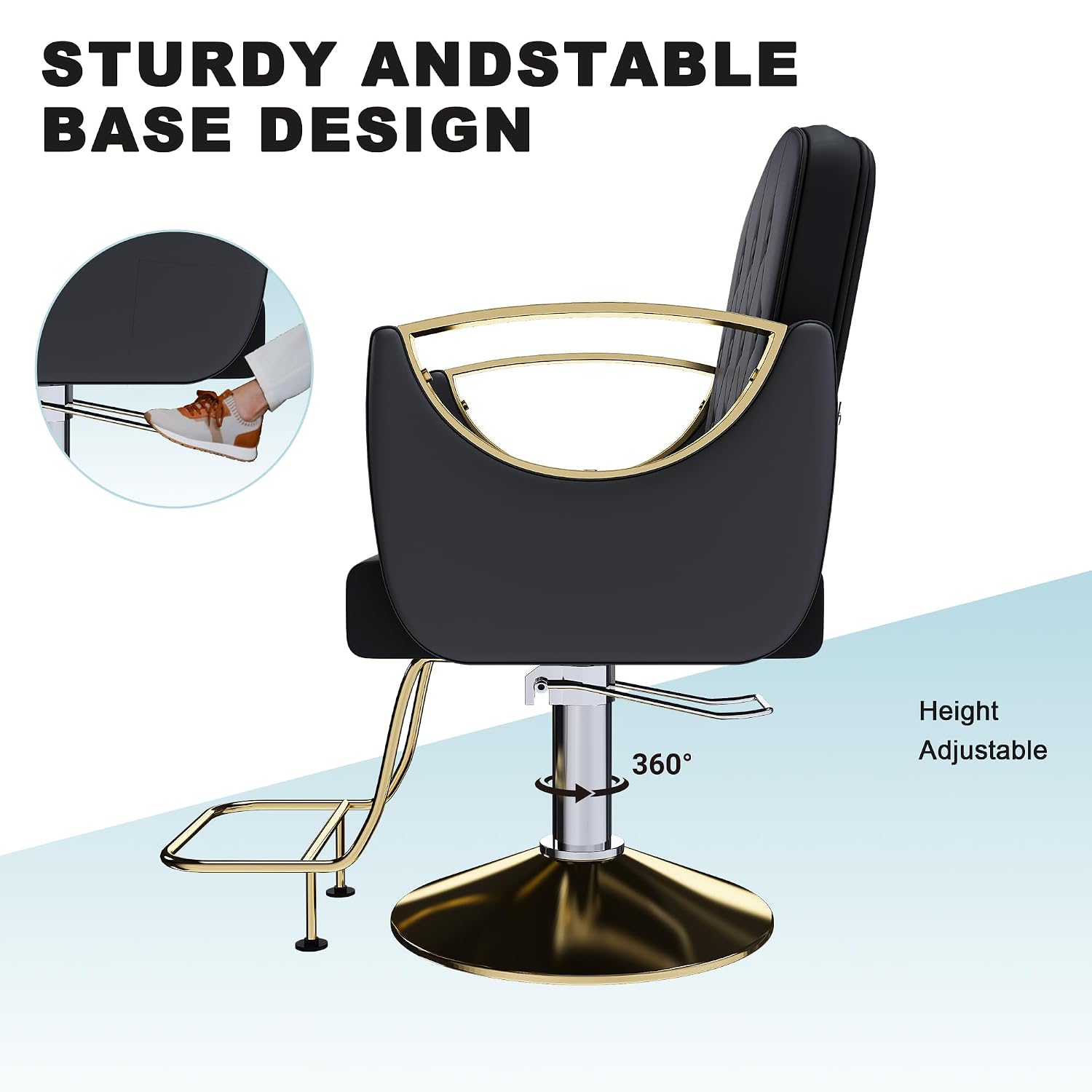 KEIKI Hydraulic Salon Chair 360° Swivel Barber Chair for Hair Stylist, Non-Tilting Hair Salon Chair, Professional Barber Equipment, Reclining Hair Chair for Tattoo, Spa & Home, Black