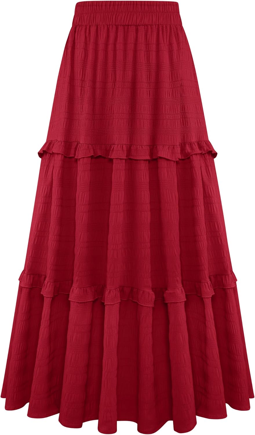 Gracyoga Long Red Skirts for Women 2025 Casual Elegant Smock Layered Tiered High Waisted A Line Flowy Midi Skirts with Pockets Medium