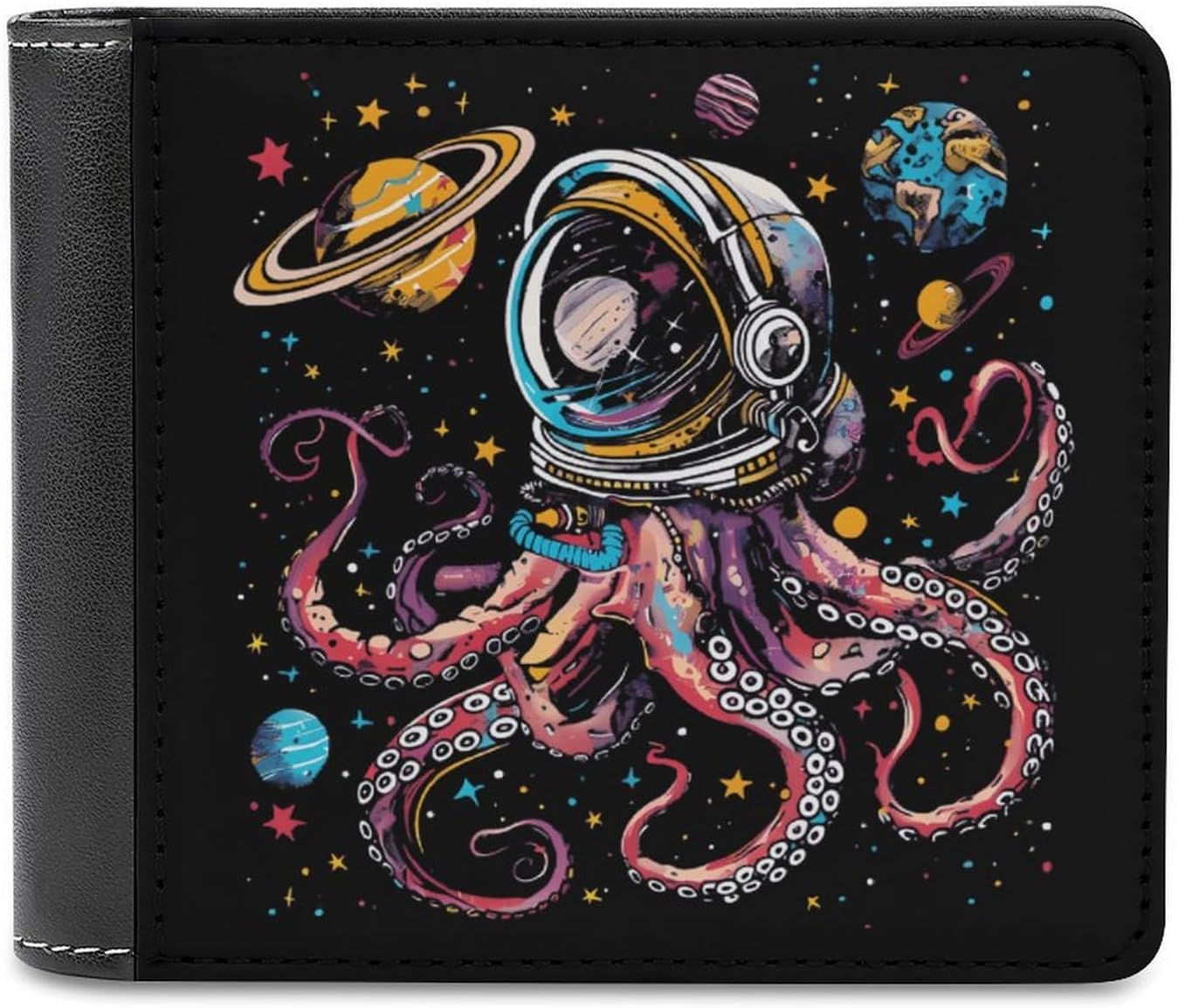 Octopus Astronaut Men‘s Bifold Wallet with Front Pocket and Credit Card Holder for Daily Travel Work