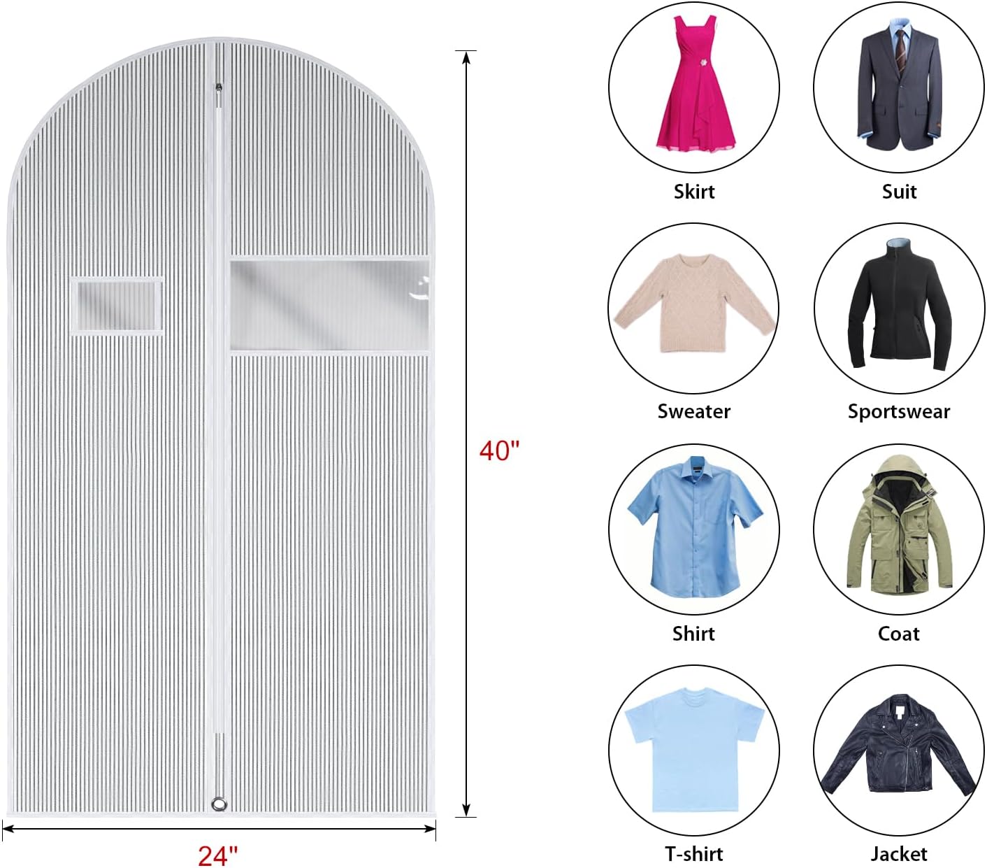 Univivi Suit Bags for Closet Storage and Travel, 40 Inch Hanging Garment Bags for Men Suit Cover with Clear Window and ID Card Holder for Suit Jacket, Shirt and Coat, 10 Pack, White
