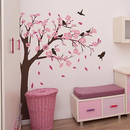 Miniatura 3 de Calcomanías de pared grandes de flores rosadas, removibles, románticas flores de melocotón, murales de pared 3D para despegar y pegar, murales de