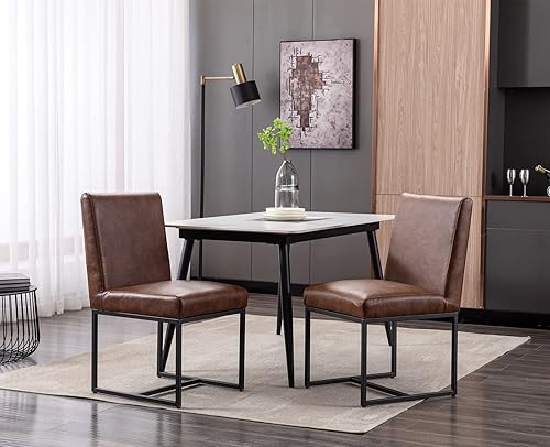 Miniatura 2 de Juego de 2 sillas de comedor modernas tapizadas de piel sintética, sillas de comedor de mediados de siglo, sillas laterales sin brazos, cómodas