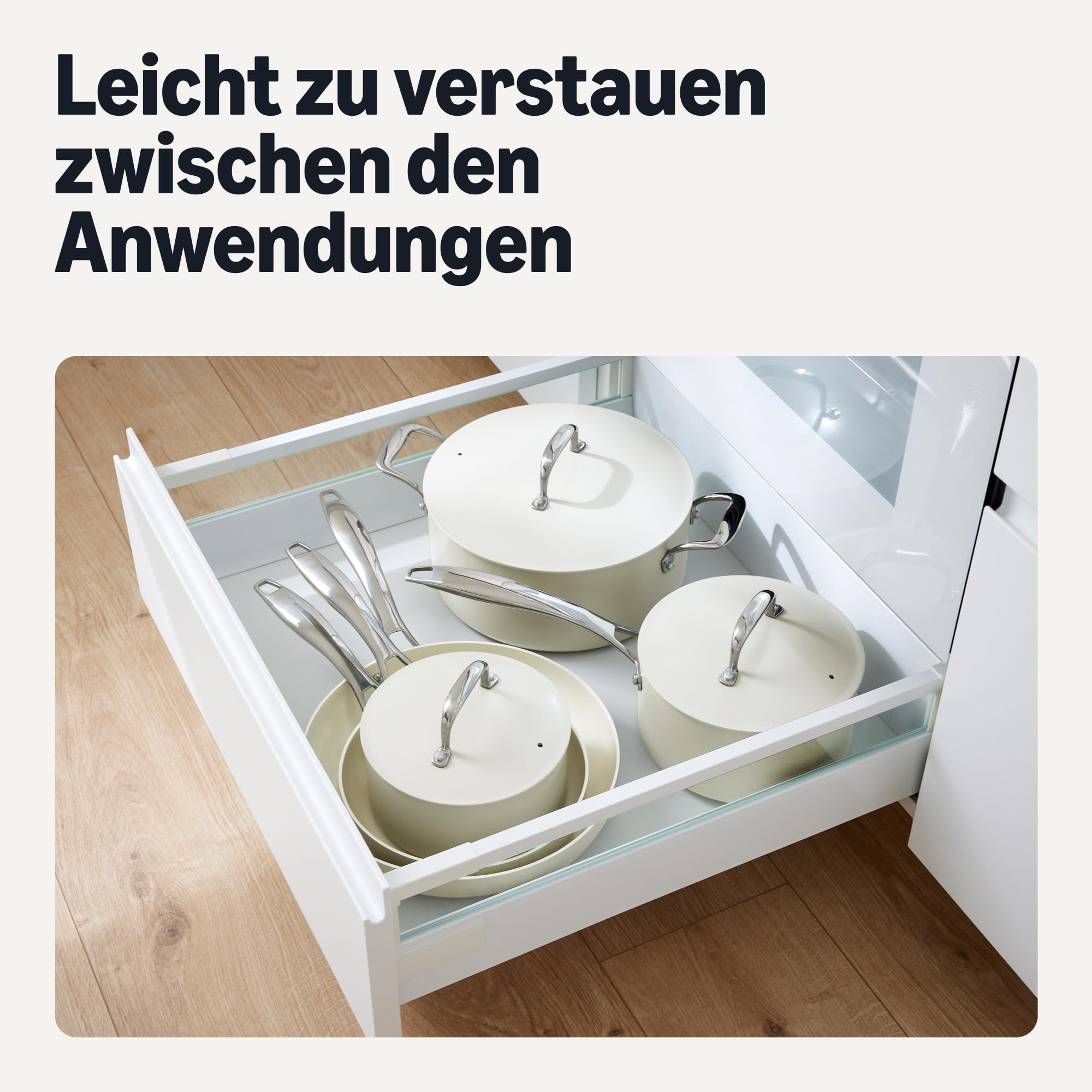 Amazon Basics Antihaft-Keramikkochgeschirr, 8-Teiliges Topf- und Pfannenset, Spülmaschinen- und Ofenfest, Für alle Herdarten geeignet, Elfenbeinfarben