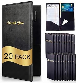 Potchen 20 Pcs Server Books, Waiter Check Presenters, Guest Check Holder | Waitress Book with Receipt Holder for Restaurants Waitress Bars Hotels Cafe, Waiter Accessories, Fits Server Apron, PVC