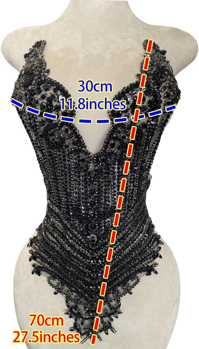 Handmade Black Shining Acrylic Rhinestones on lace Applique Sewing Beads Stones Trim Patches Accessories for Wedding Dress Multiple Design Styles (W19)