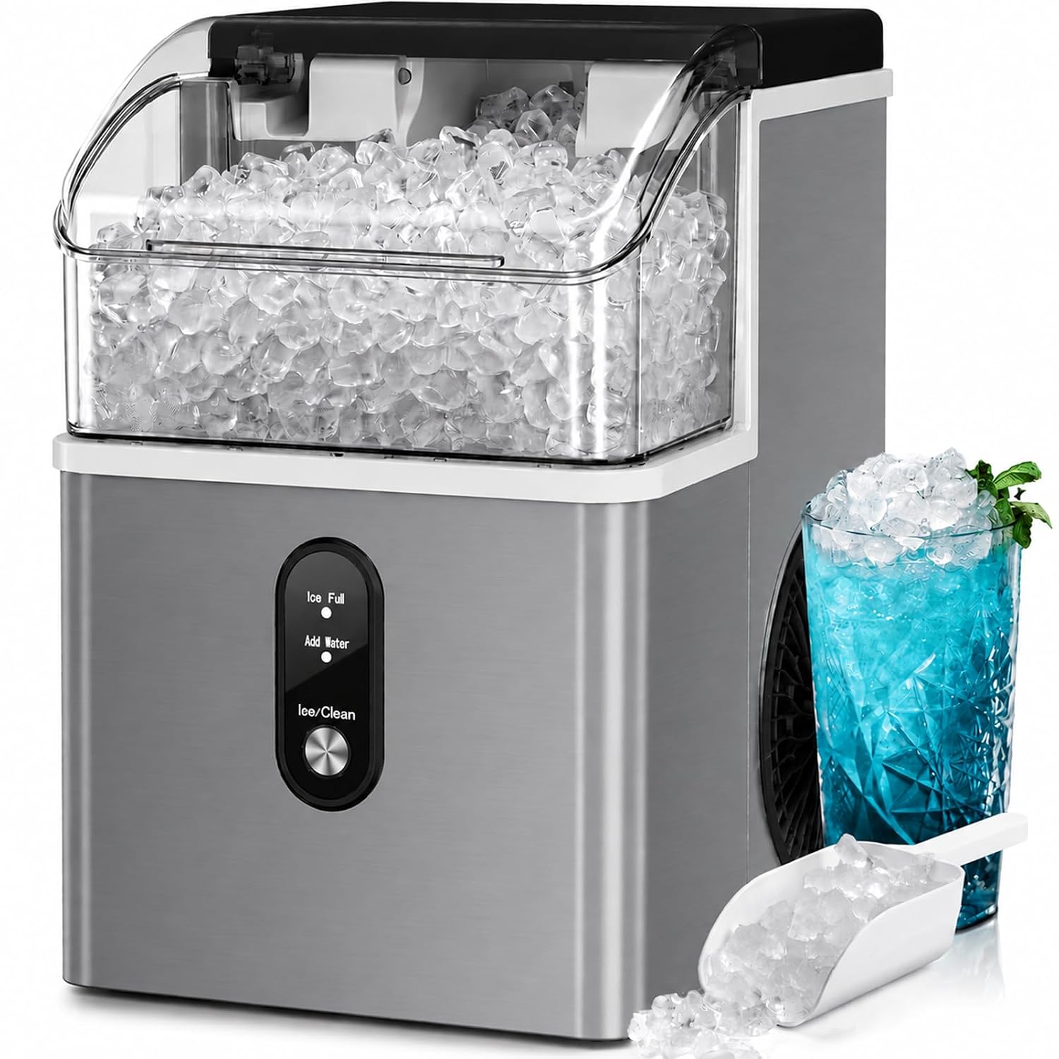 Kismile Ice Makers Countertop, Portable Ice Maker Machine with Handle, 28lbs/24Hrs, 6Mins/9 Pcs Ice Cubes, Self-Cleaning Ice Maker with Ice Basket/Scoop,Countertop Ice Makers for Home & Kitchen(Grey)