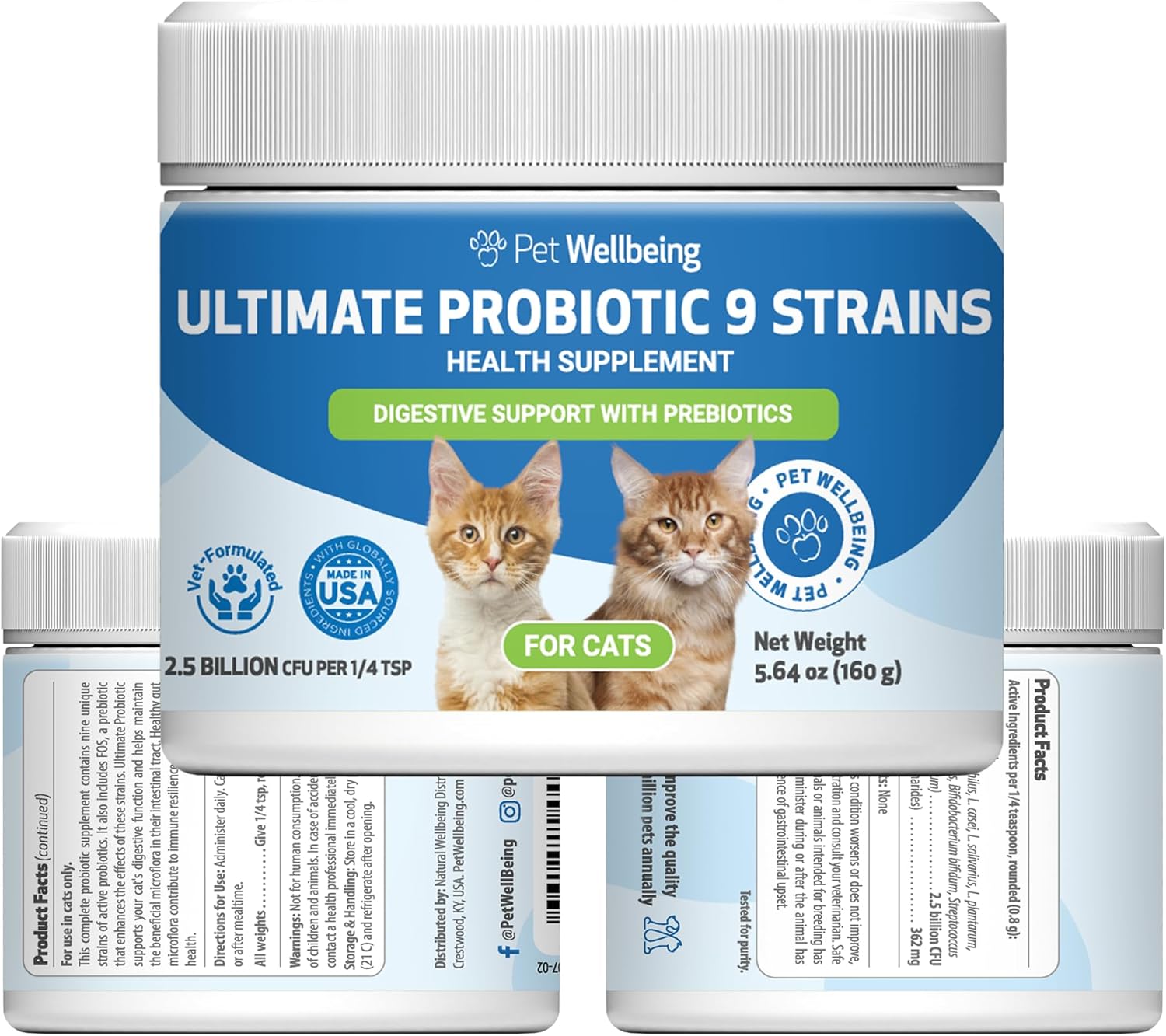 Pet Wellbeing Ultimate Probiotic 9 Strains with Prebiotics for Cats – Supports the Gut Microbiome and Digestion, Immune System Care, Urinary Tract Health, FOS, 2.5 billion CFU – 5.64 oz (160 g) Powder Pet Wellbeing Ultimate Probiotic 9 Strains with Prebiotics for Cats – Supports the Gut Microbiome and Digestion, Immune System Care, Urinary Tract Health, FOS, 2.5 billion CFU – 5.64 oz (160 g) Powder