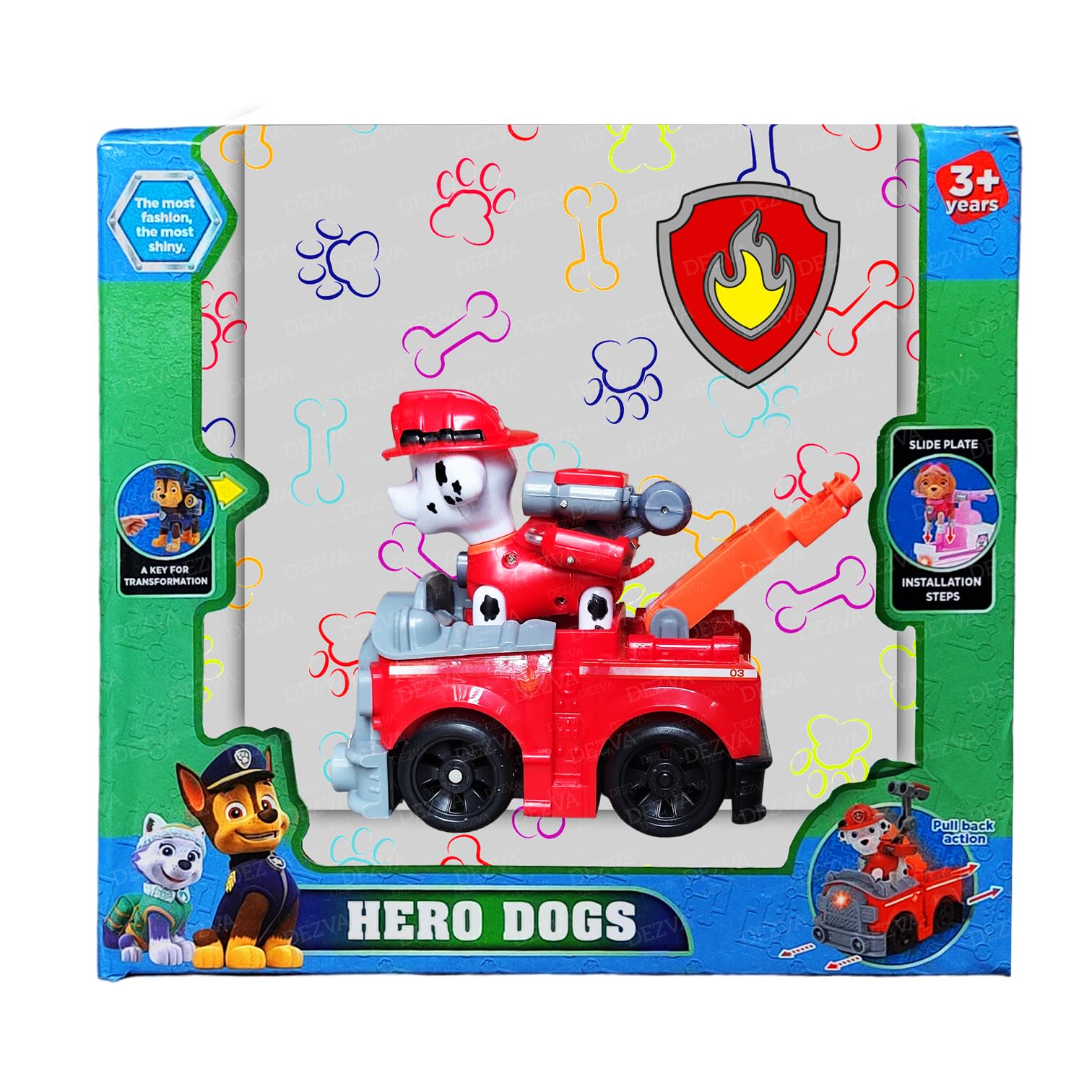Pup Buddies Hero Rescue Team with Transformable Action Figure Toy and Vehicle with Light and Music, Collectible Action Figure for Kids Aged 3 and up (Red Hero Dog)