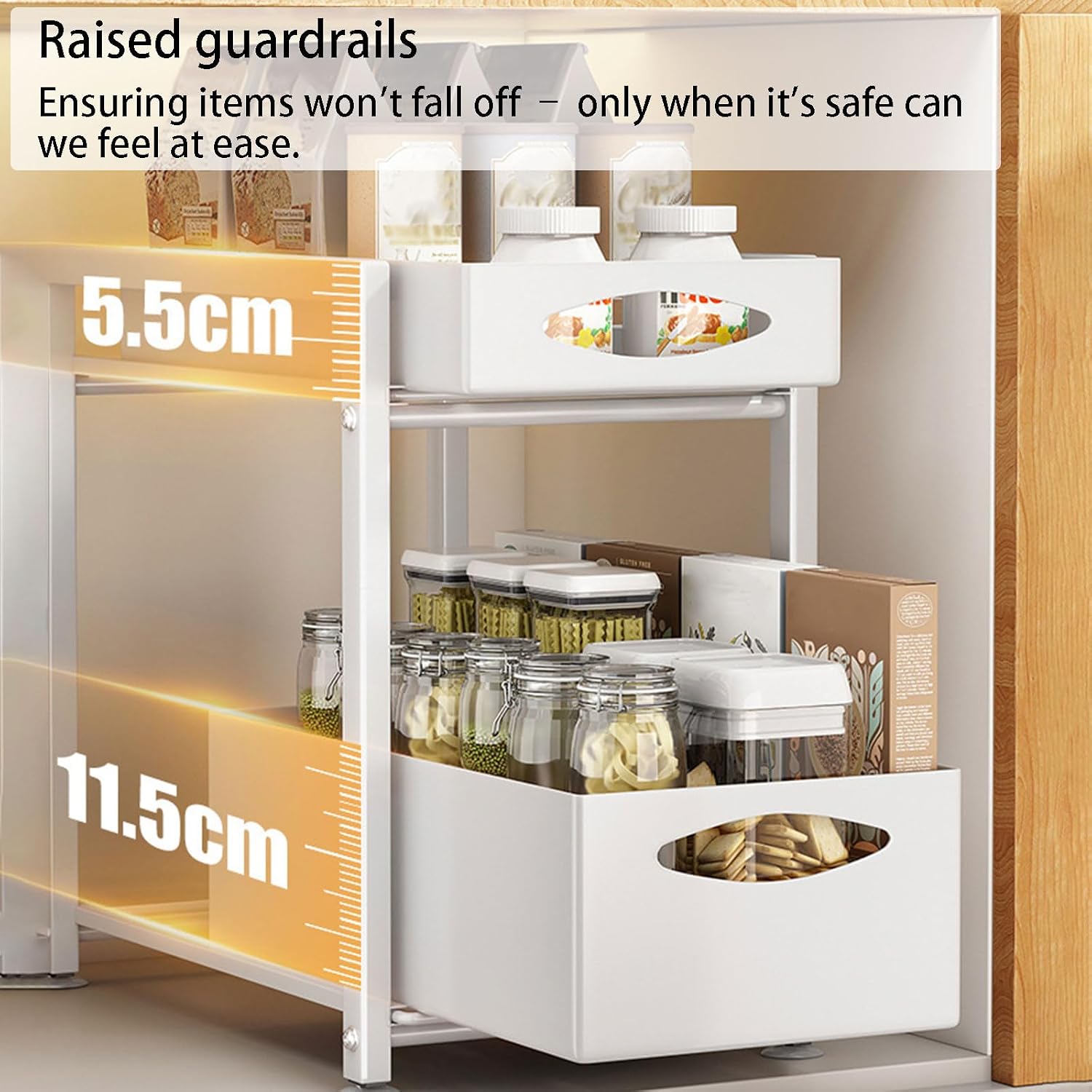 1/2 Pack Under Sink Organizer, Metal Carbon Steel 2-Tier Pull-Out Storage with Sliding Drawers for Kitchen and Bathroom Cabinets, Easy Installation, Resistant to Rust