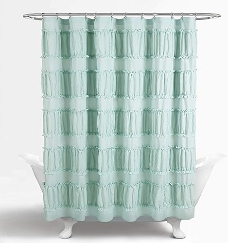 Miniatura 5 de Lush Decor, Cortina de ducha con volantes Nova azul de 72 x 72 pulgadas