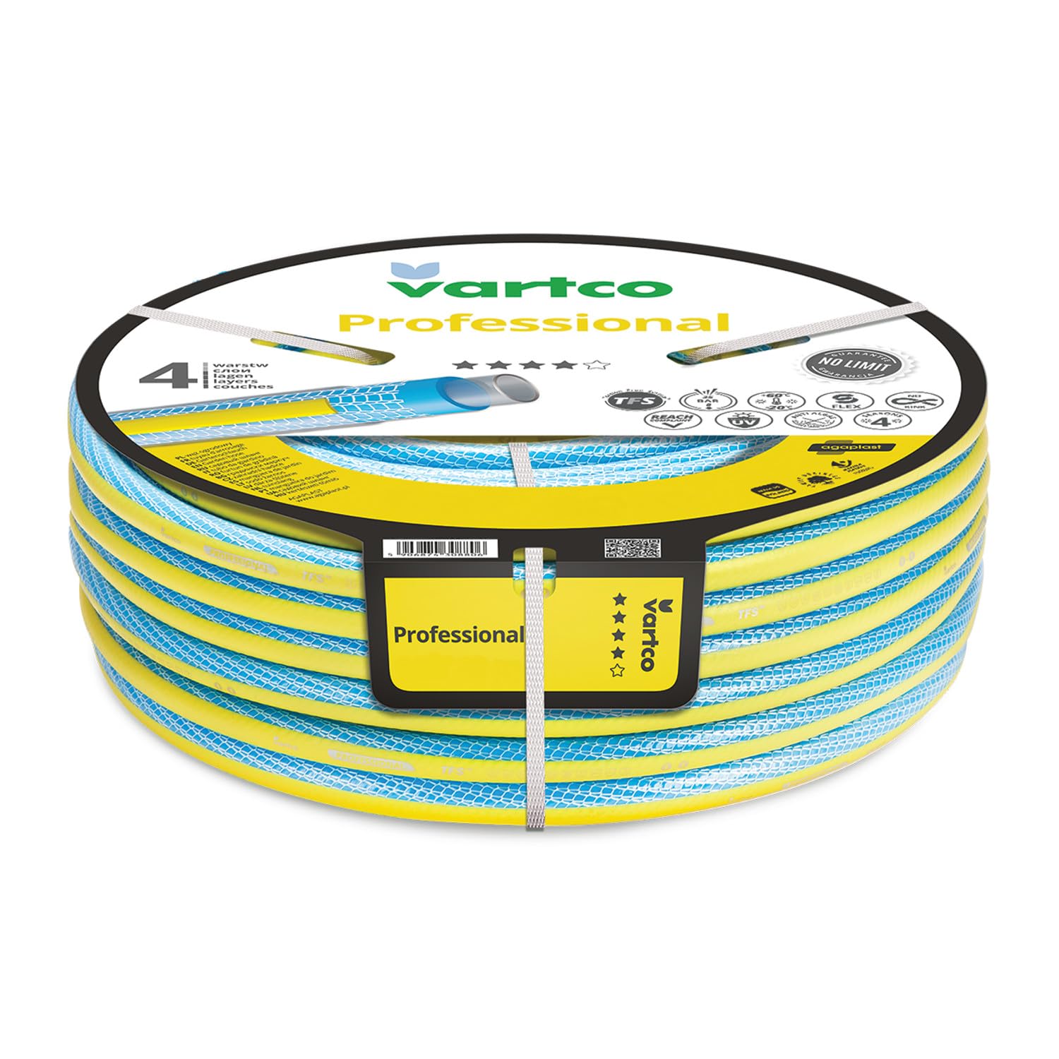 Tuyau d'arrosage professionnel à 4 couches - Anti-torsion - Flexible - Résistant aux UV - 25 bar (1/2" 50 m)