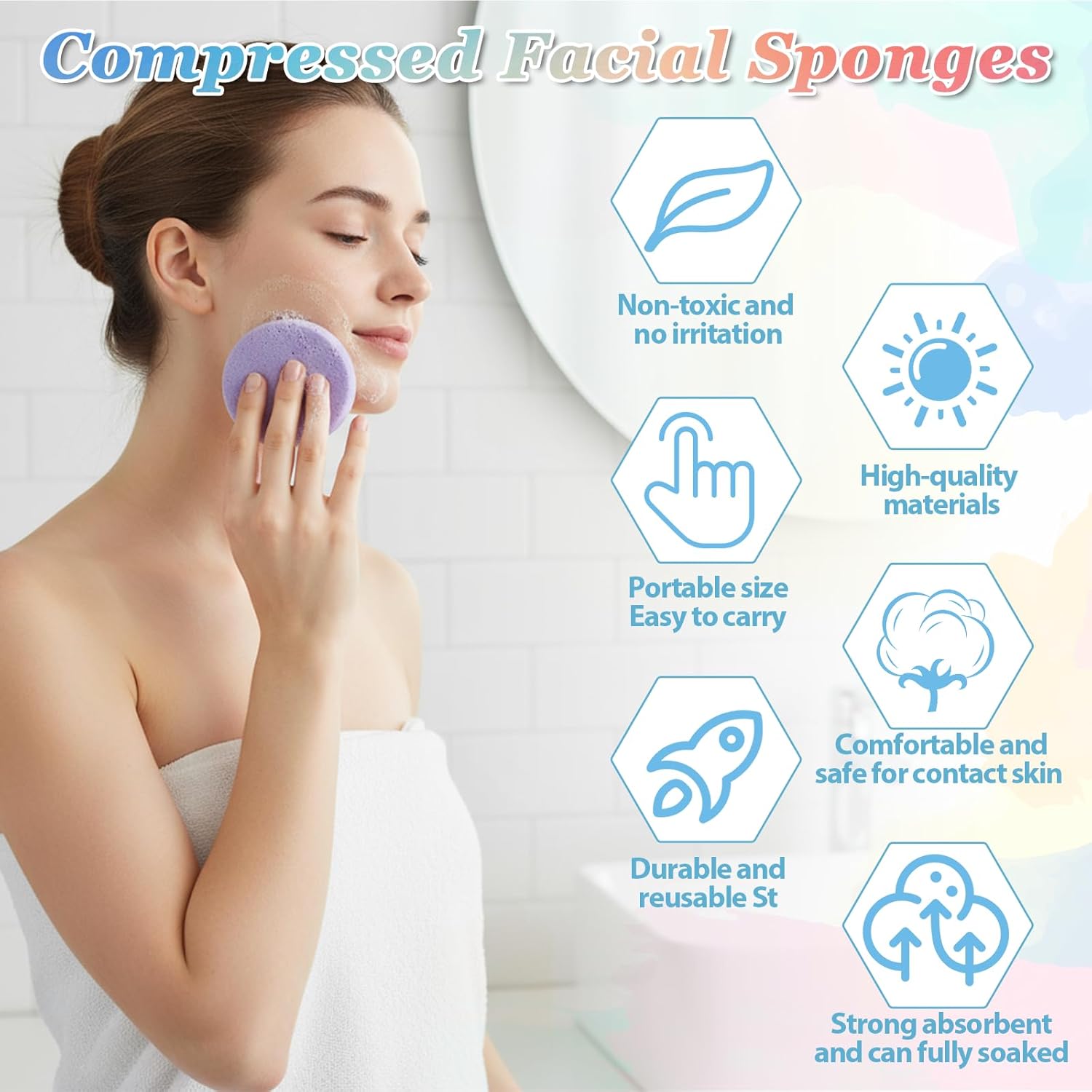 SHENLIU 800 Pieces Facial Sponge Compressed, 4 Colors Professional Round Makeup Removal Sponge Reusable Cleansing Exfoliating PVA Spa Facial Pads for Women Wash Cleansing Makeup - Image 5