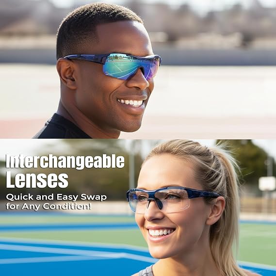 BLUE CUT Sports Safety Goggles Interchangeable Sun Lens Anti Fog UV Protection Indoor Outdoor Pickleball Cycling Basketball