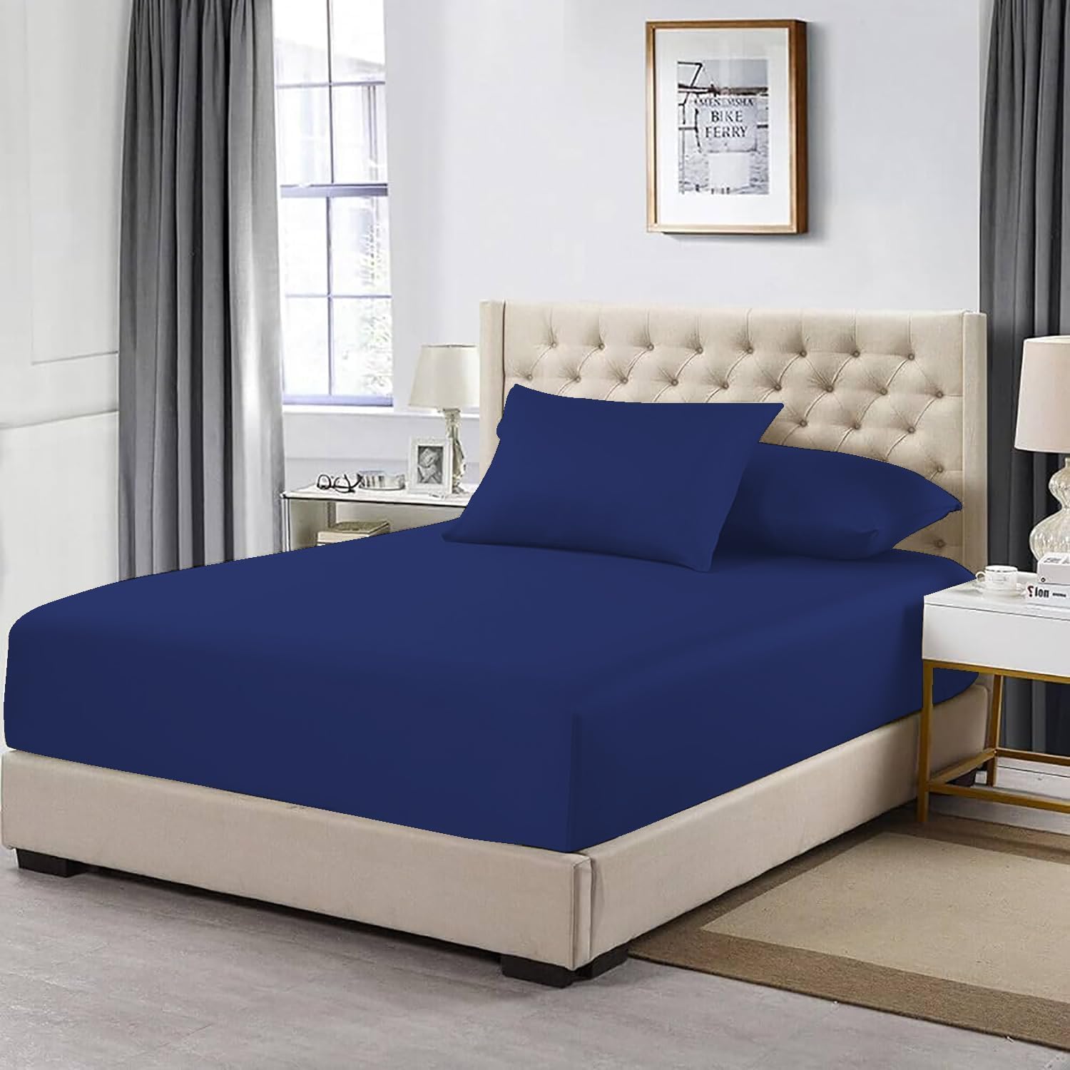 Bella Nights 200 Thread Count 100% Egyptian Cotton Extra Deep 40CM Fitted Sheet – Soft & Breathable, Fits Thick Mattresses – Durable & Luxurious Cotton Sheet (Royal Blue, King) — image 1