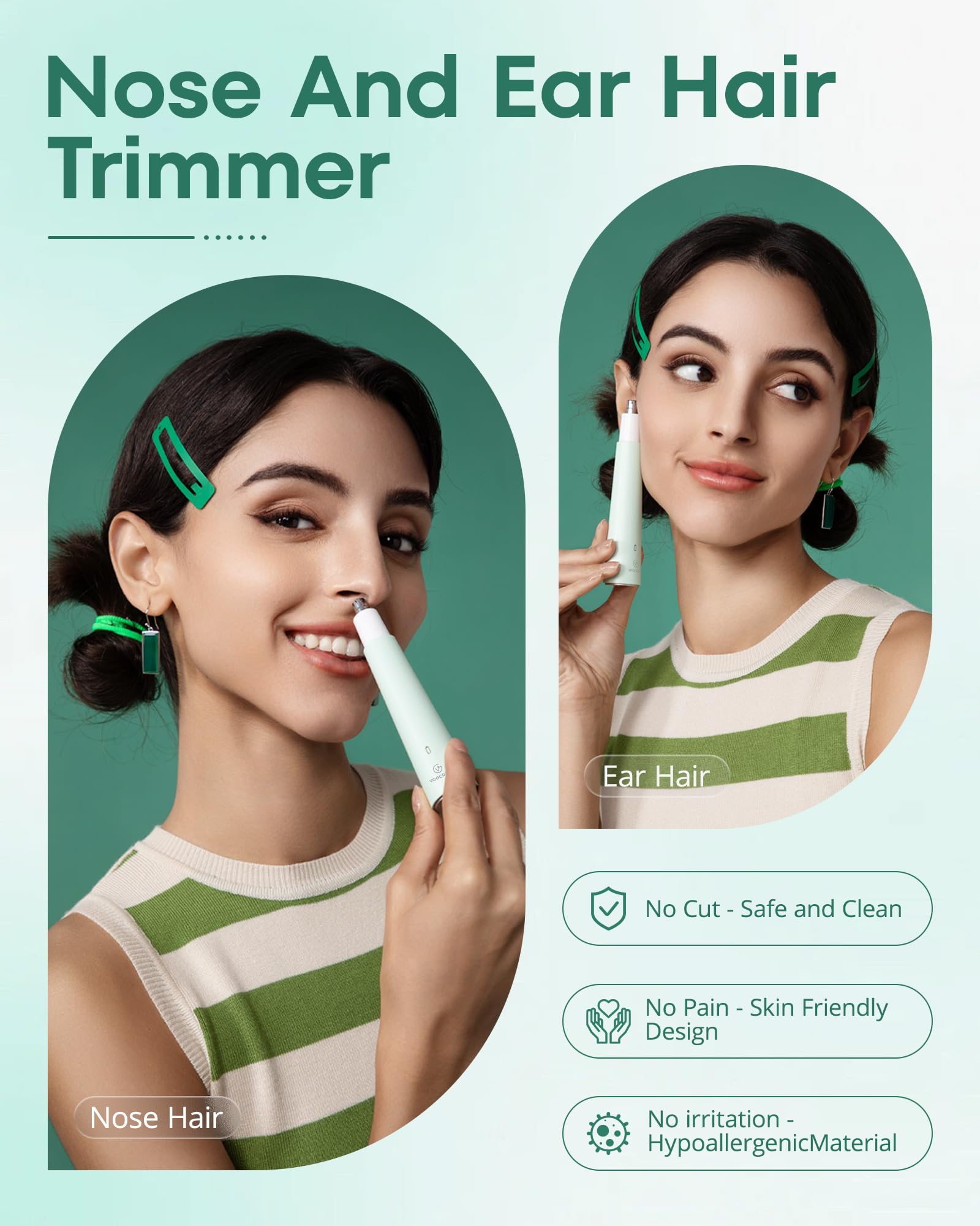 VG VOGCREST Rasoio per naso da donna: rasoio ricaricabile 2 in 1 per sopracciglia (verde)