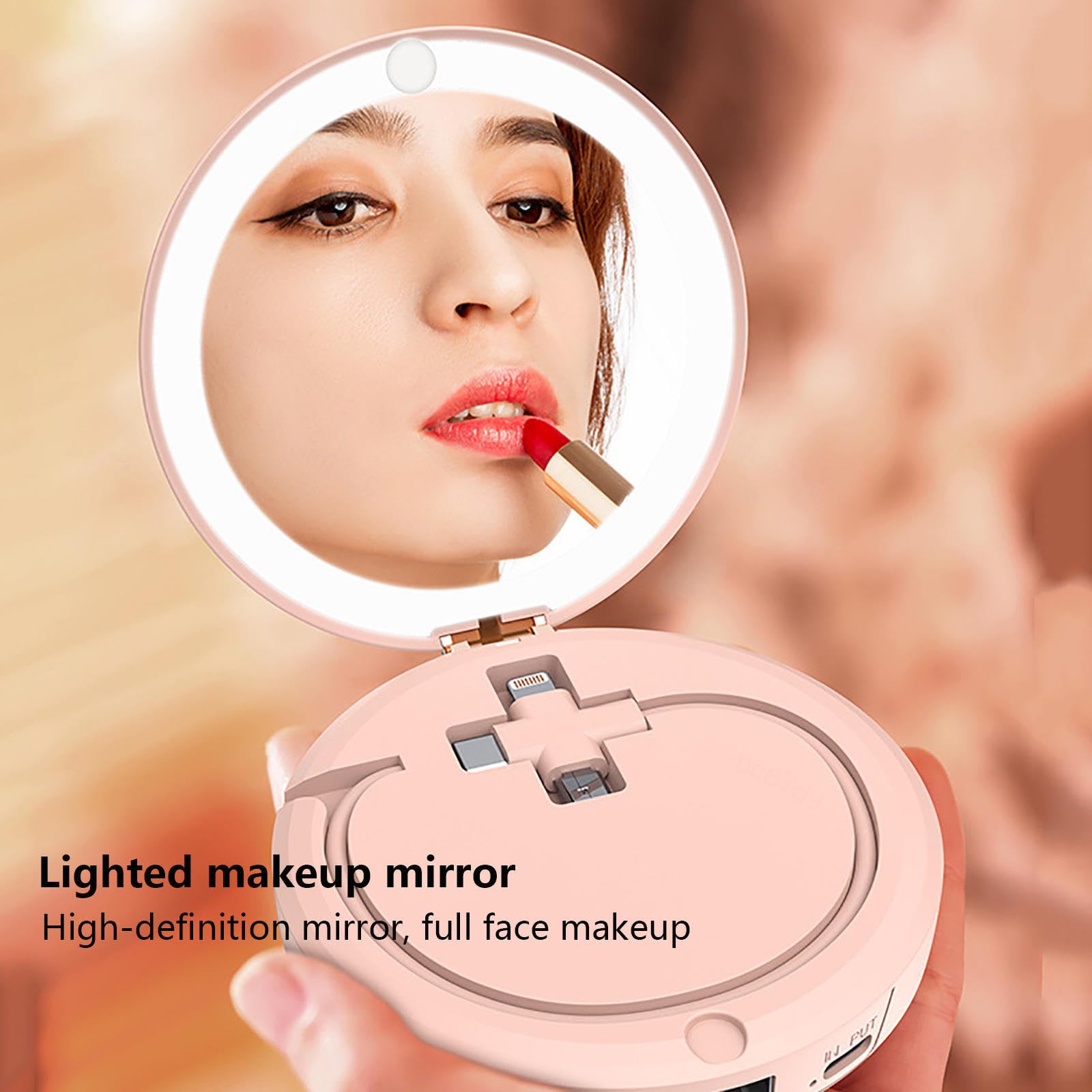 ARTSIM Chauffe-Mains Portable avec Miroir Cosmétique,Banque D'énergie, Chauffe Mains 5000mAh/2 Niveaux De Chauffage pour Le Travail d'hiver,Pêche,Pink
