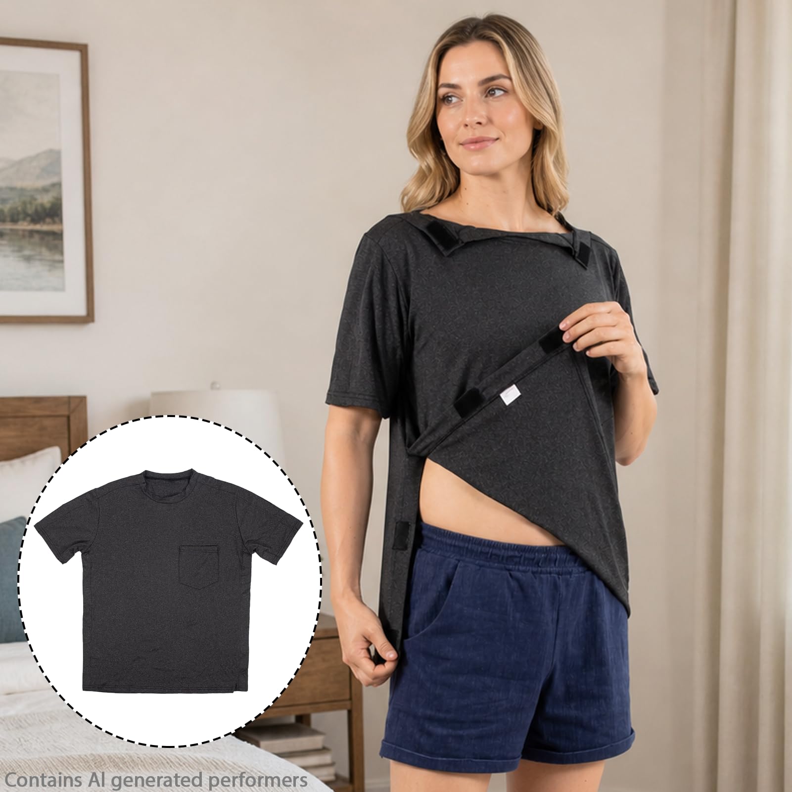 Herren Und Damen Activewear-T-Shirts Mit Knopfleiste –Spezielle Reha Kleidung Nach Schulter Op Und Kleidung Nach Schulter Op–Weites Armloch Design für Chemo, Operationen Reha, Gipsarm Kleidung