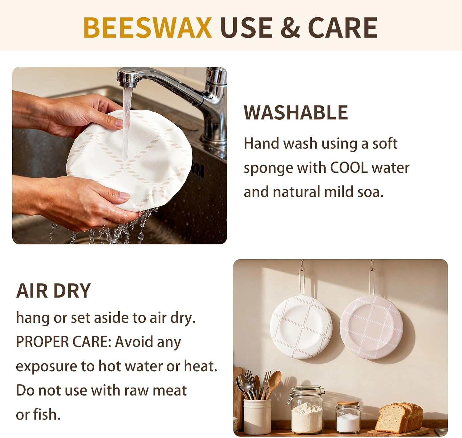 Reusable Beeswax Large Bowl Covers (2pc 12 Inch) – 100% Organic Cotton Elastic Food Covers for Sourdough Bread Proofing, Shower Caps for Dough Baskets, Beeswax Wraps, Bowl Covers, Bread Proofing Cover
