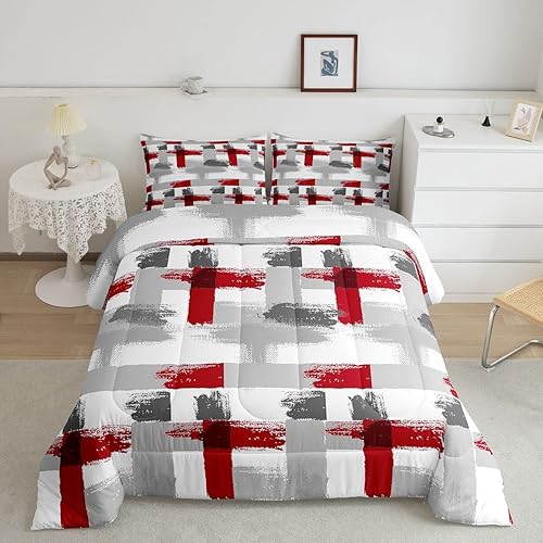 Juego de edredón de rayas rojas, grises y blancas, juego de ropa de cama geométrico degradado, edredón moderno a rayas para niños, niñas, niños,
