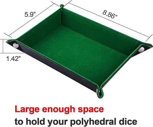 Miniatura 3 de SIQUK Bandeja de dados de doble cara plegable rectángulo de cuero PU y soporte de dados de terciopelo verde oscuro