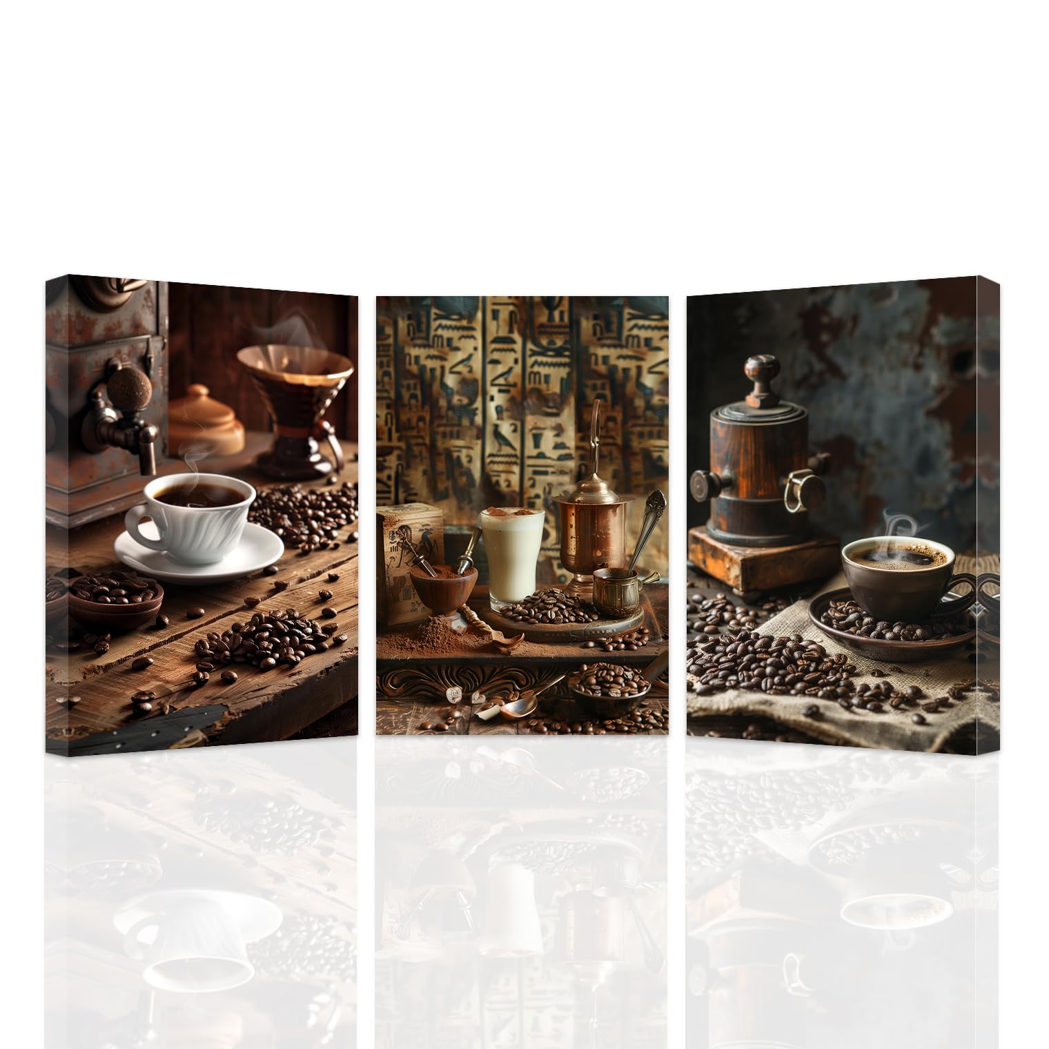 SWQYLB 3 Panels Coffee Wall Art Coffee Beans Picture Canvas Prints Cafe Sign Wall Decor Kitchen Dining Room Bar Coffee Shop Decor Framed (Black, (12"