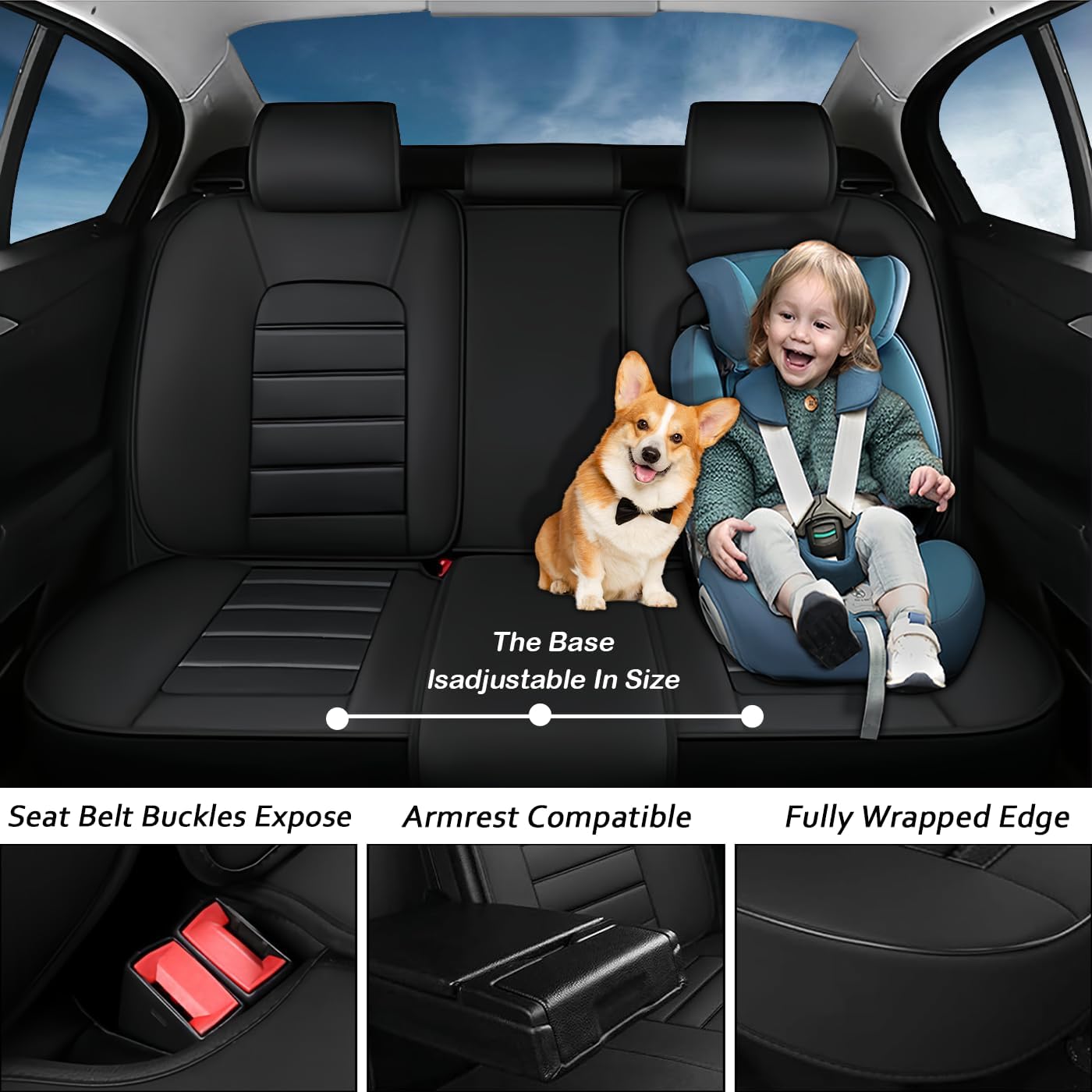 Car Seat Covers for Honda Pilot 2003-2026 Seat Covers Full Set PU Leather Custom Fit Easy Install Anti-Slip, Black