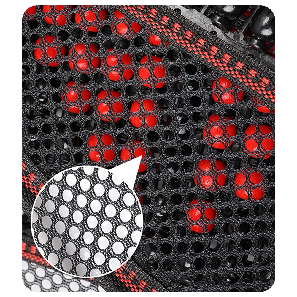 Cojín de Asiento de Masaje Transpirable y Fresco para Verano, cojín de Asiento de Coche con Cuentas de Madera, Reposacabezas Negro y Rojo