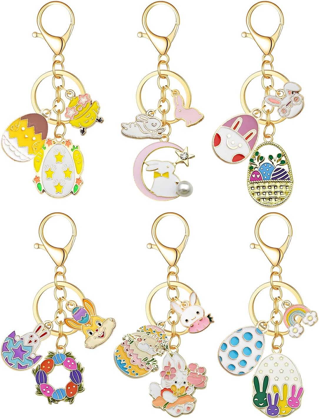 coadipress 6 Pcs Easter Keychain Bunny Egg Key Chain Charms Cute Rabbit Bag Accessories for Car Key Ring Bag Purse