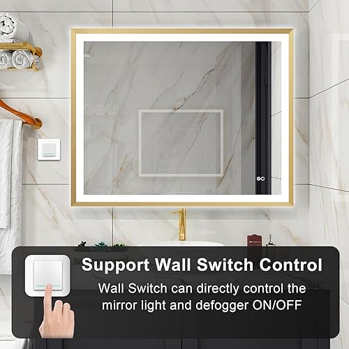 Miniatura 5 de WELLFOR Espejo de pared con marco LED de 40 pulgadas de ancho x 32 pulgadas de largo, retroiluminado e iluminado frontal para baño, hotel, espejo de