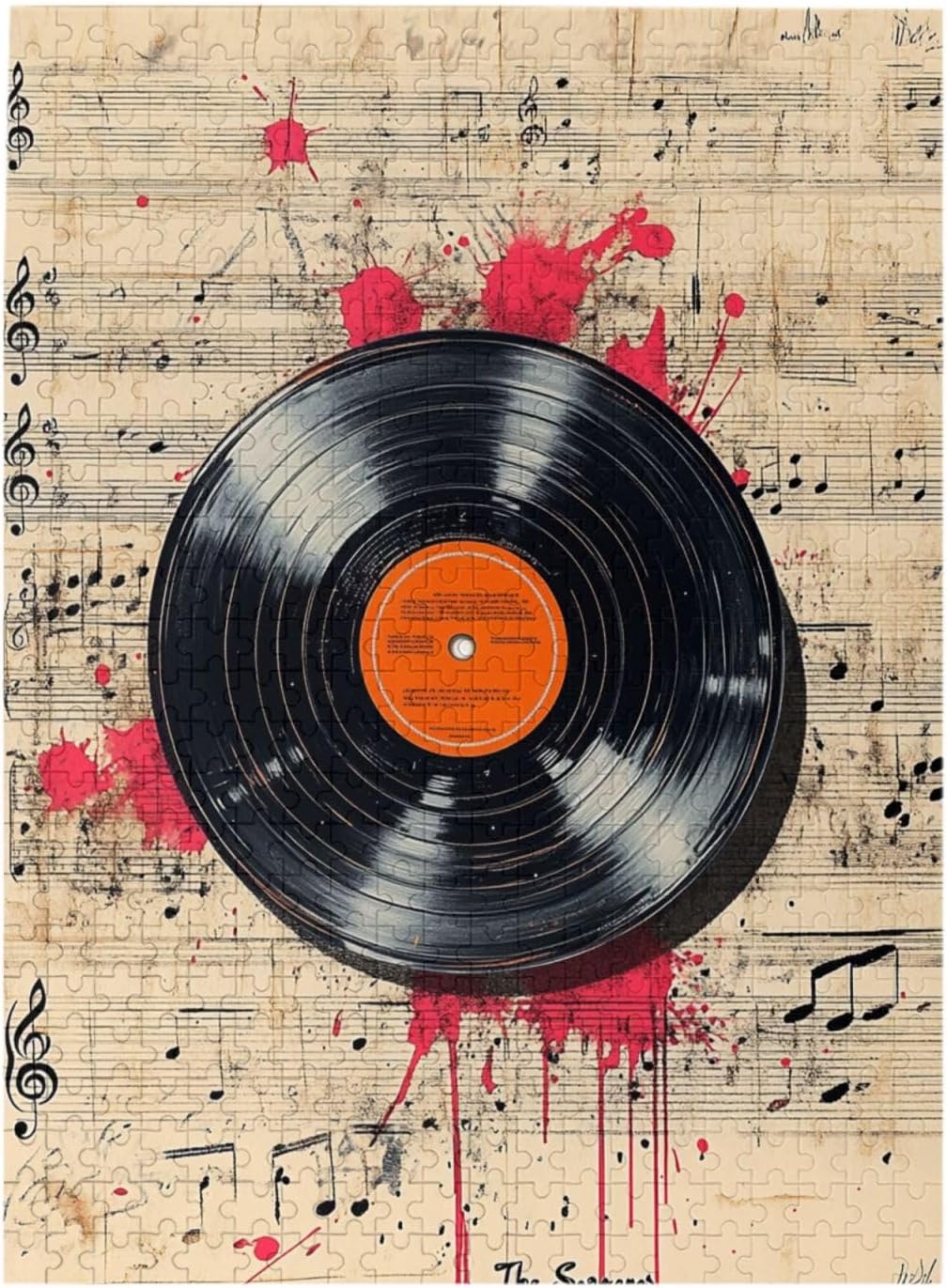 Cafemira Jigsaw Puzzles 500 Piece for Adult,Vintage Music Sheet & Classic Black Record,Wooden Puzzle,Exercise Hands on Skills and Thinking,Brainstorming for Stress Relief,Gift for Music Lovers